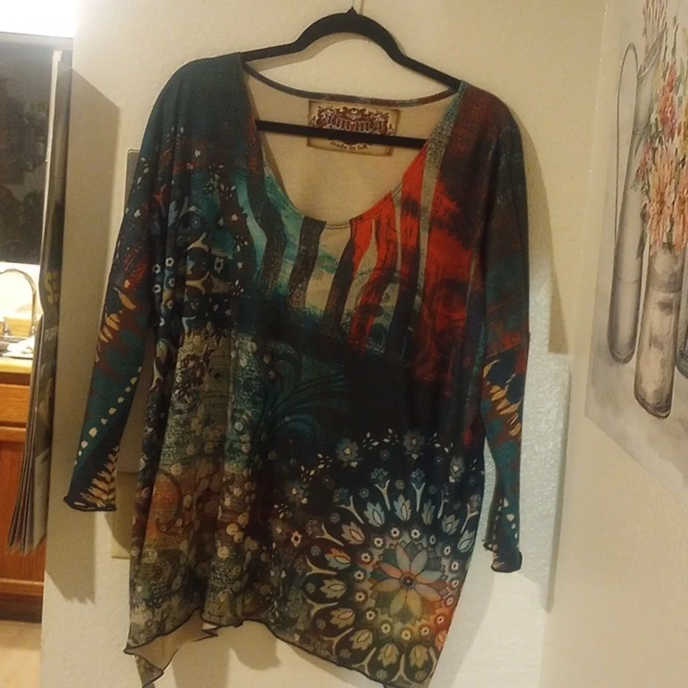 Amma Women's Tunic Top 3X, Abstract Art Made In LA Blouse 29 wide long 27 - Picture 8 of 14